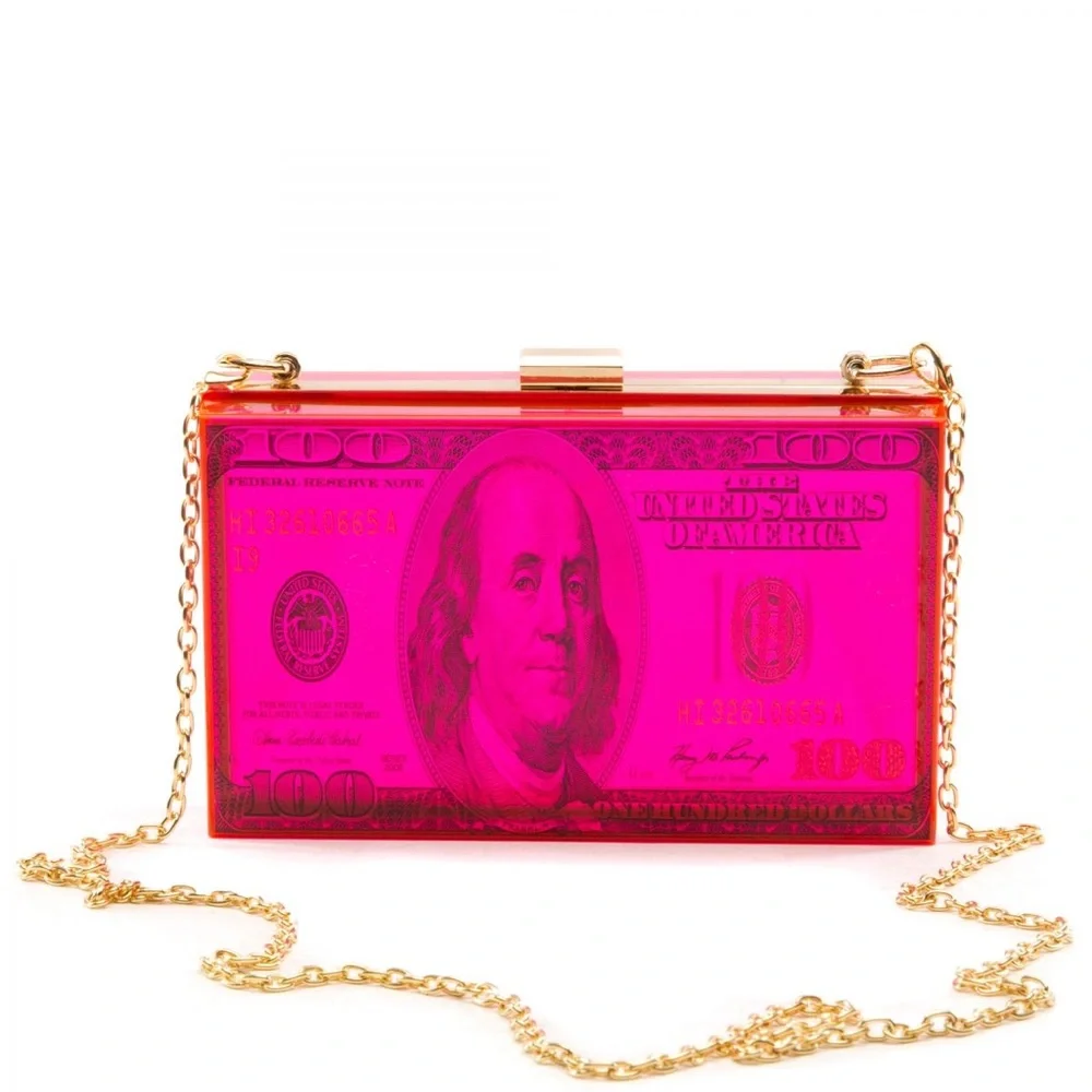 Red Trendy Over The Shoulder Clutch $100 USD Currency 💰Gold Hardware Crossbody